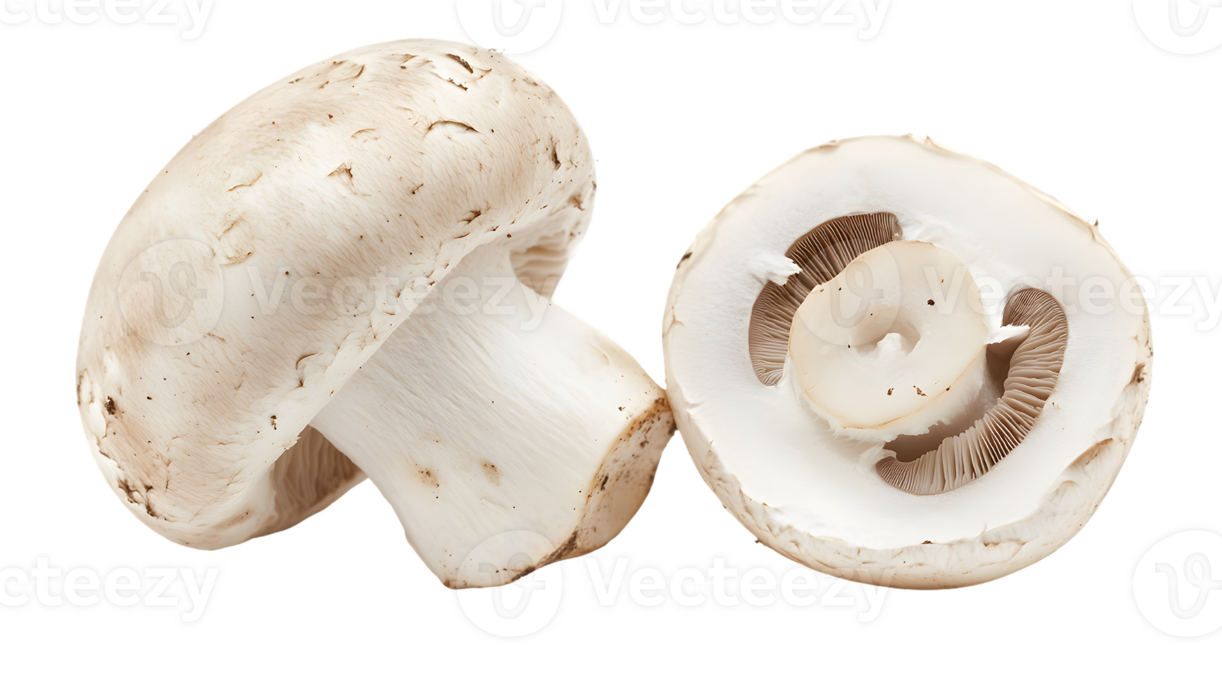 Two Button Mushrooms One Whole, One Sliced png