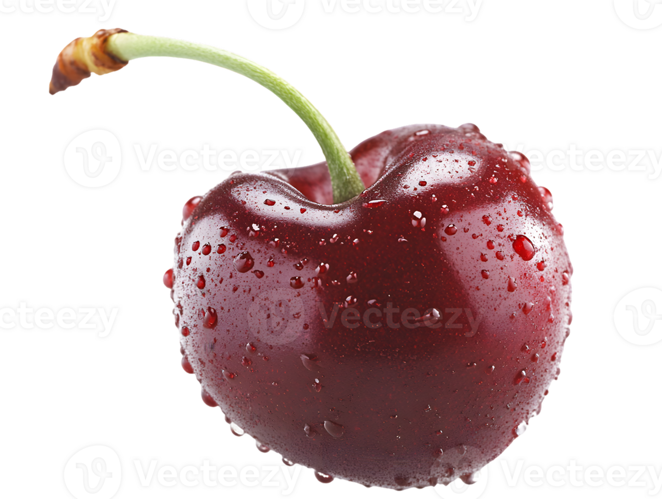 Single Red Cherry with Water Droplets png