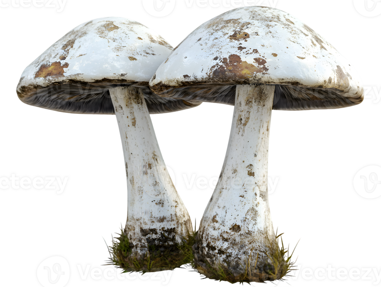 Two White Mushrooms with Brown Discolorations png