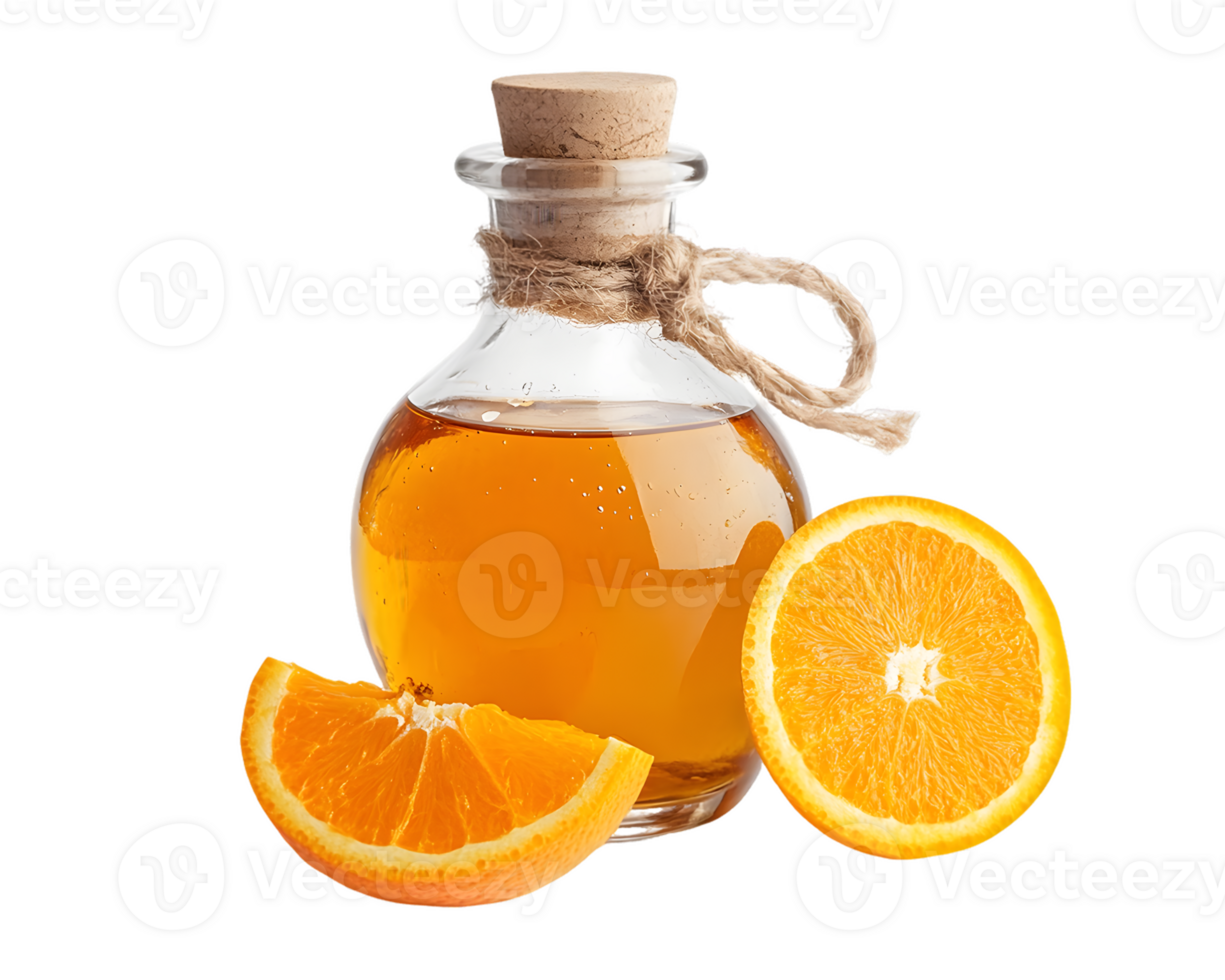 Amber Liquid in Glass Bottle with Orange Slices png