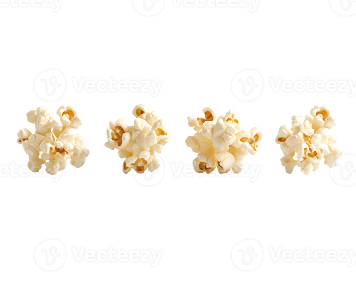 A collection of popcorn kernels arranged in a row, showcasing their texture and shape. png