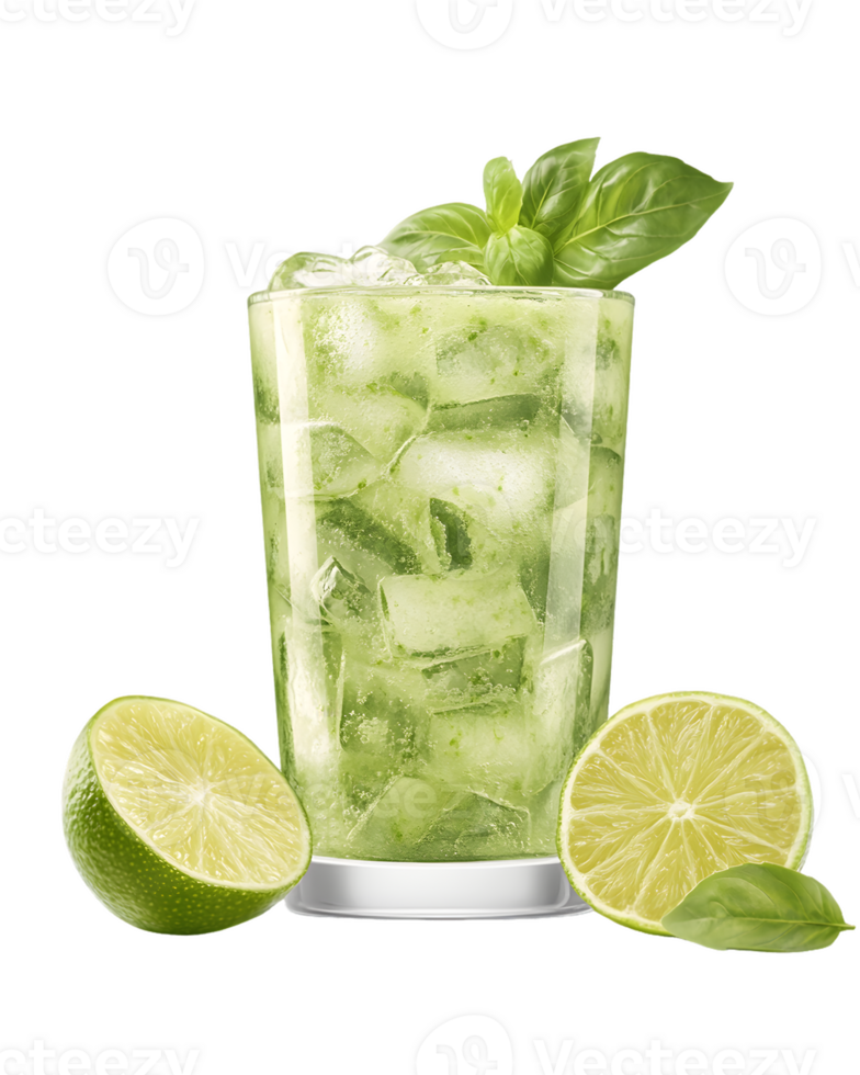 Basil-Lime Beverage with Ice in Glass png