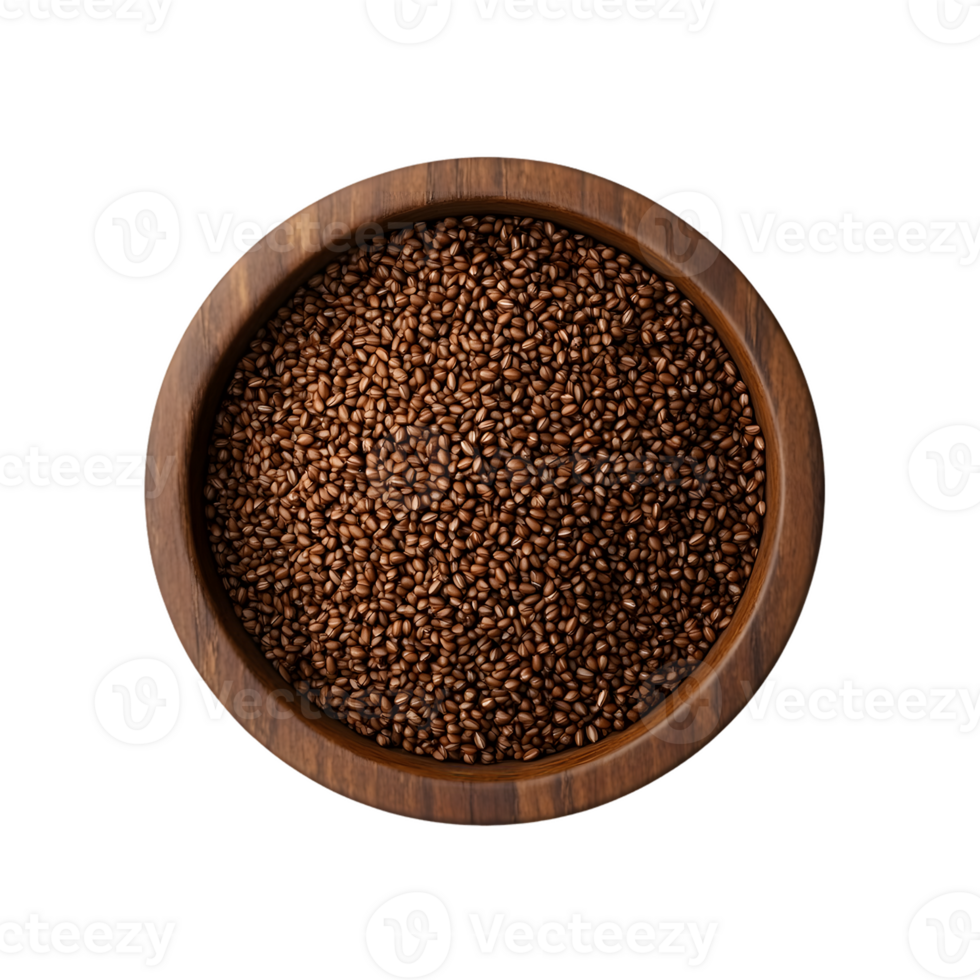 Brown Seeds in Wooden Bowl png