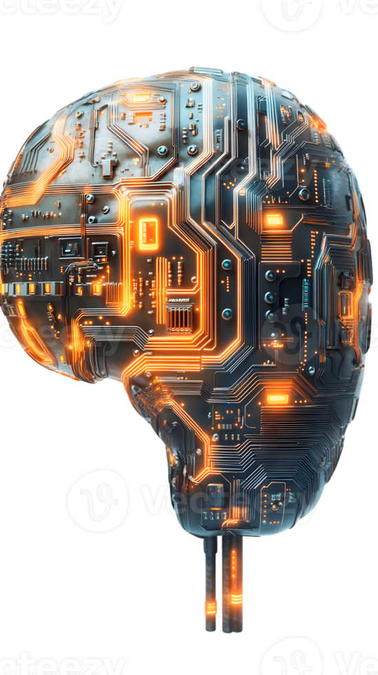 Circuitry Brain Model with Glowing Components png