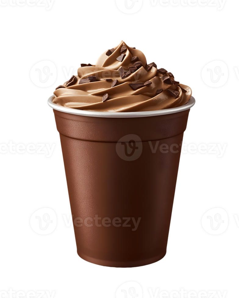 Chocolate Frozen Dessert in Brown Cup with Whipped Cream and Chocolate Shavings png