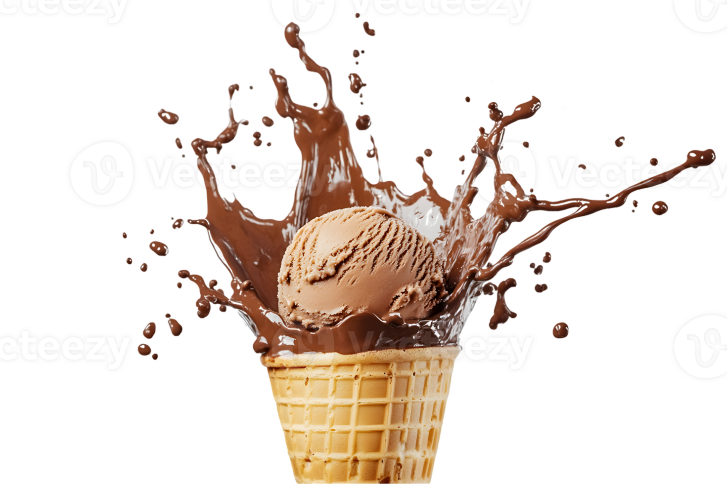 A Chocolate Ice Cream Cone with Chocolate Sauce Splash png