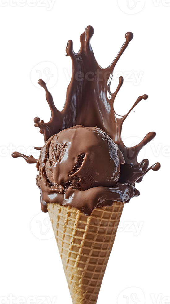 Chocolate Ice Cream Cone with Sauce Splash png