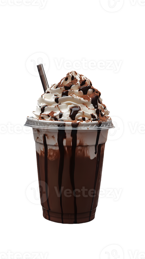 Chocolate Milkshake with Whipped Cream and Chocolate Syrup in Plastic Cup png