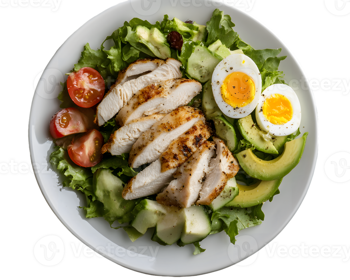 Chicken Salad with Avocado, Eggs, and Vegetables png
