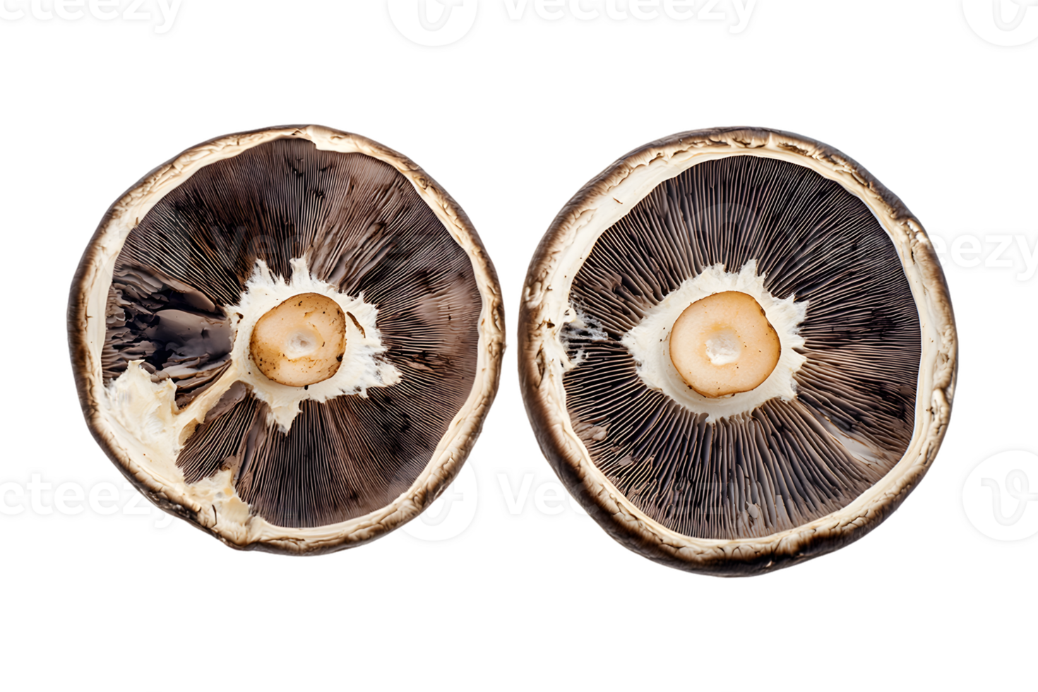Cross-Section of Two Button Mushrooms png