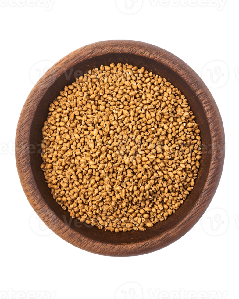 Coriander Seeds in Wooden Bowl png