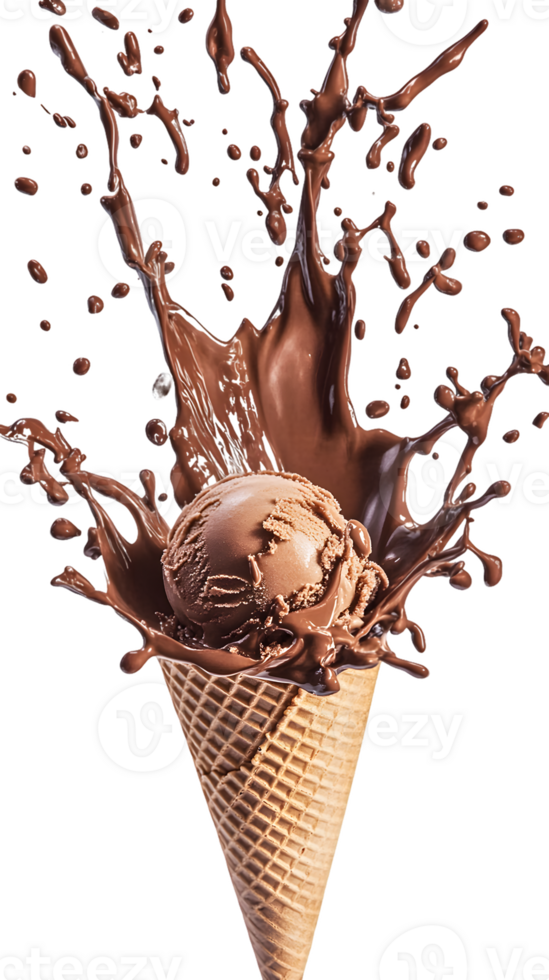 Chocolate Ice Cream Cone with Chocolate Sauce Splash png