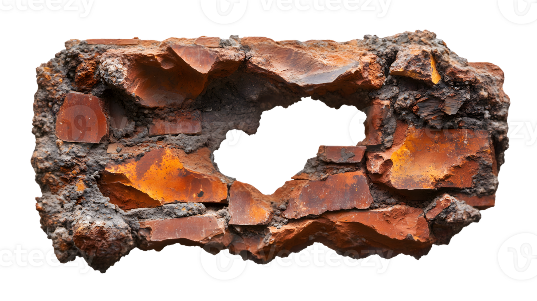 Damaged Brick Wall Section with Central Aperture png