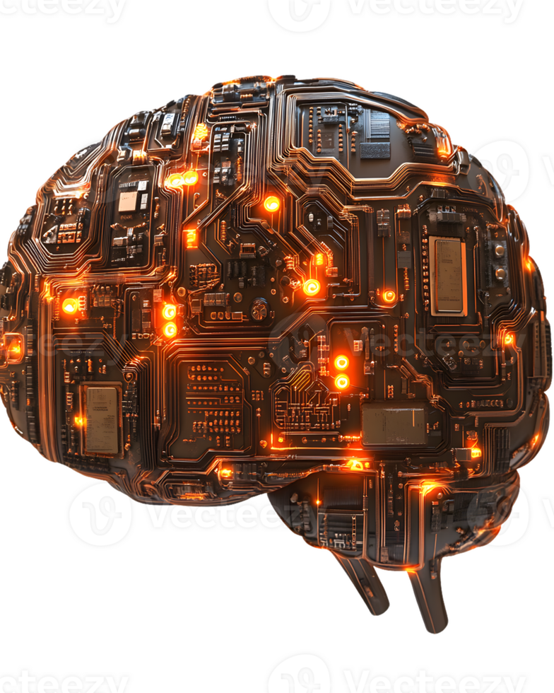 Digital Brain Circuit Board Rendering png