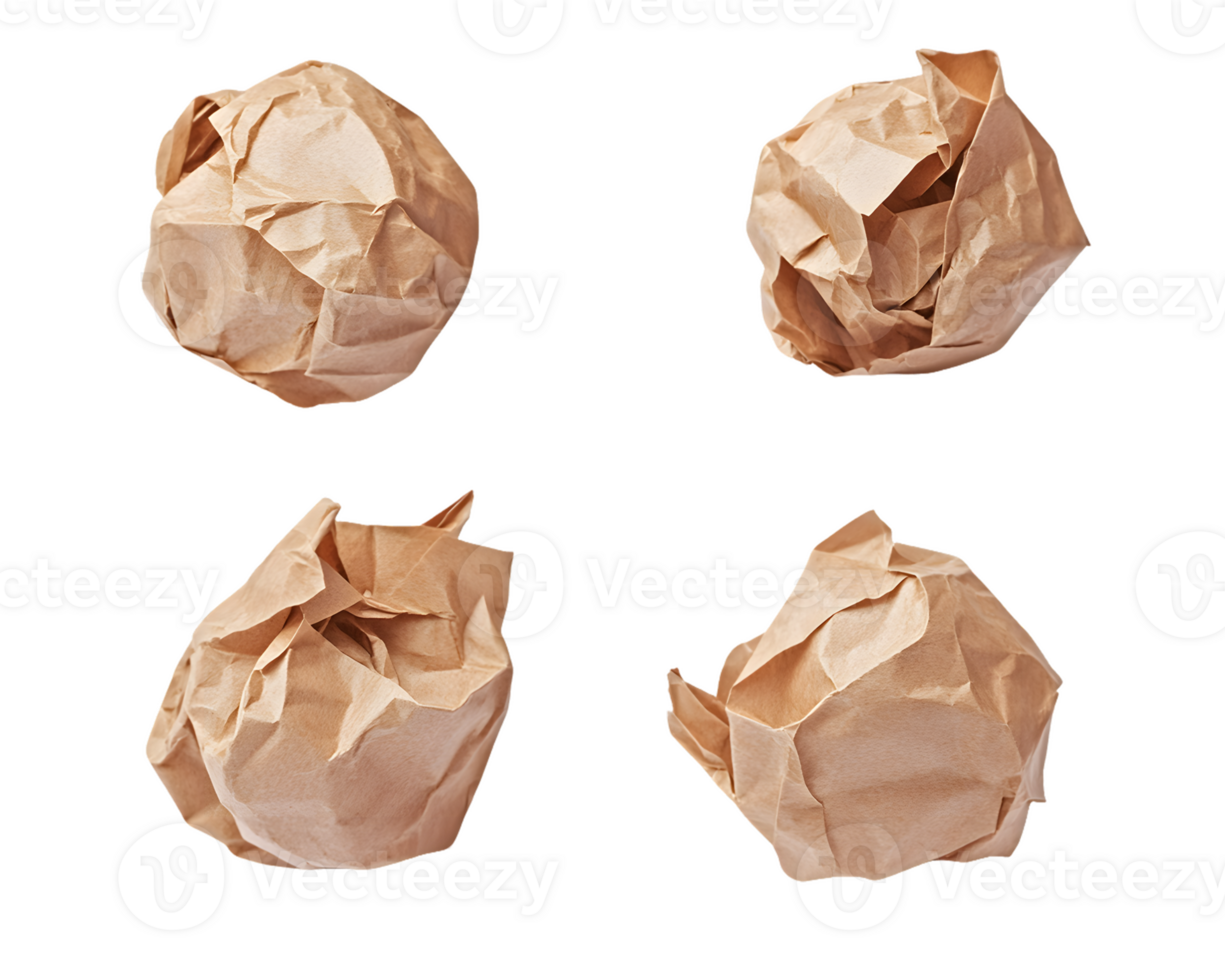 4 Crumpled Brown Paper Balls png