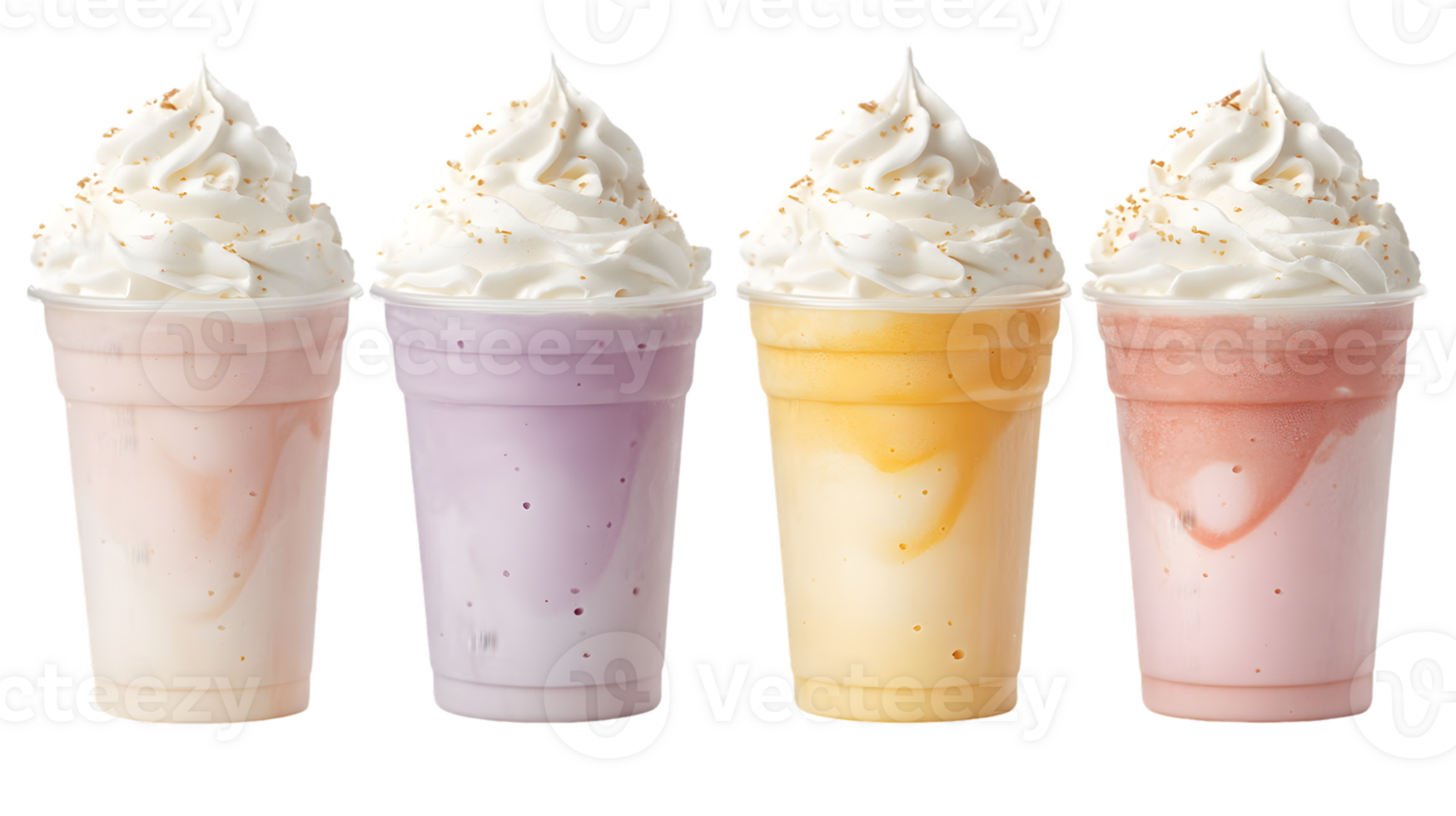 Four Flavored Frozen Desserts in Plastic Cups png