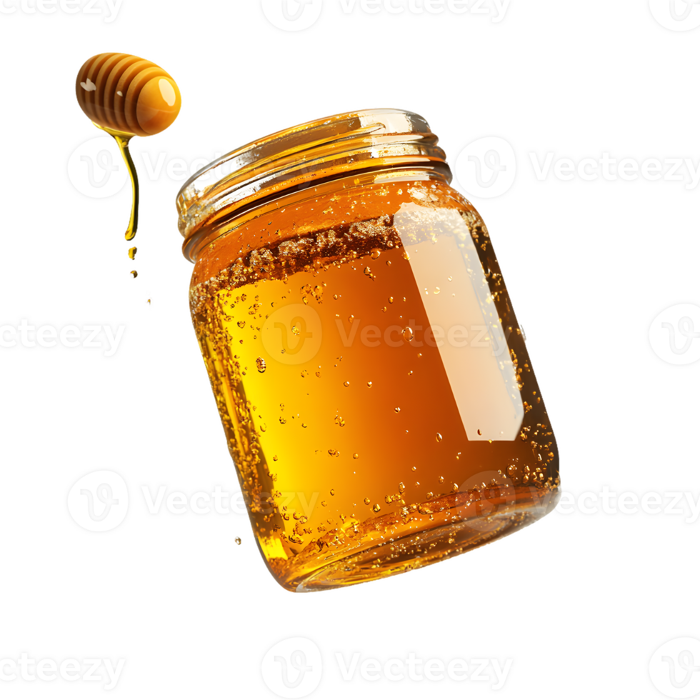 Glass Jar of Honey with Dipper and Drips png