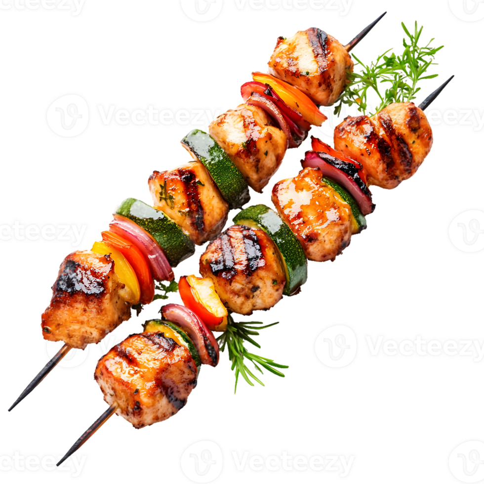 Two Grilled Chicken and Vegetable Skewers png