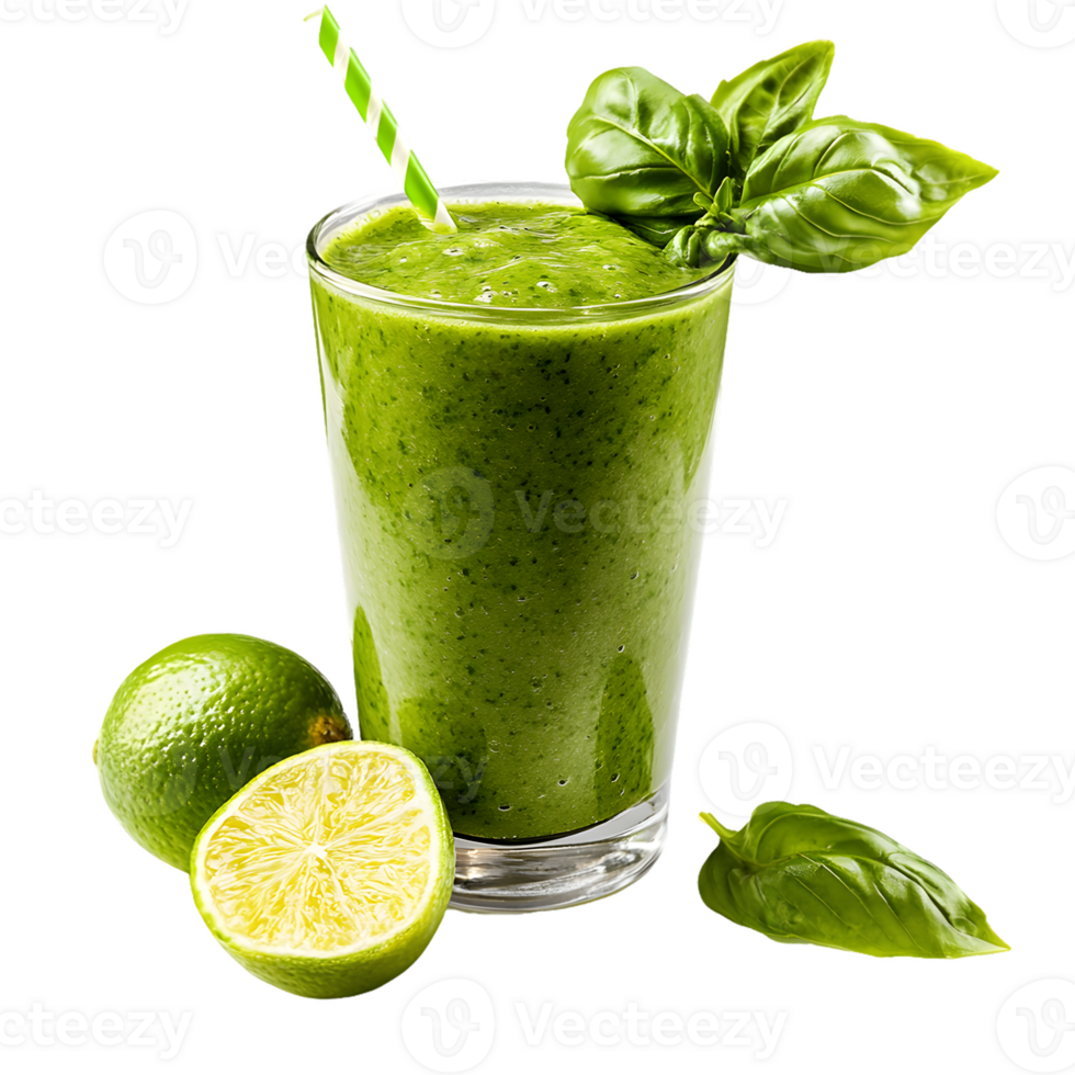 Green Smoothie with Lime and Basil Garnish png