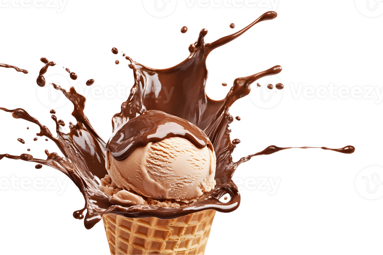 Ice Cream Cone with Melted Chocolate Splash png