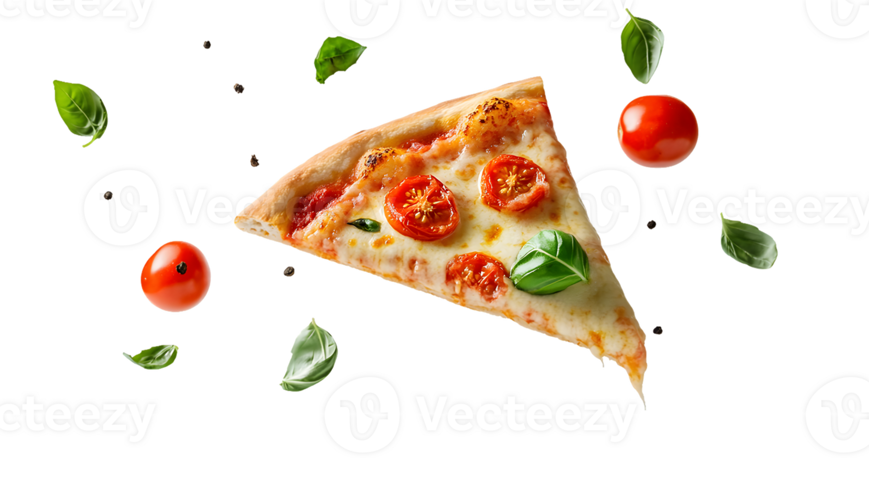 Pizza Slice with Tomatoes and Basil png
