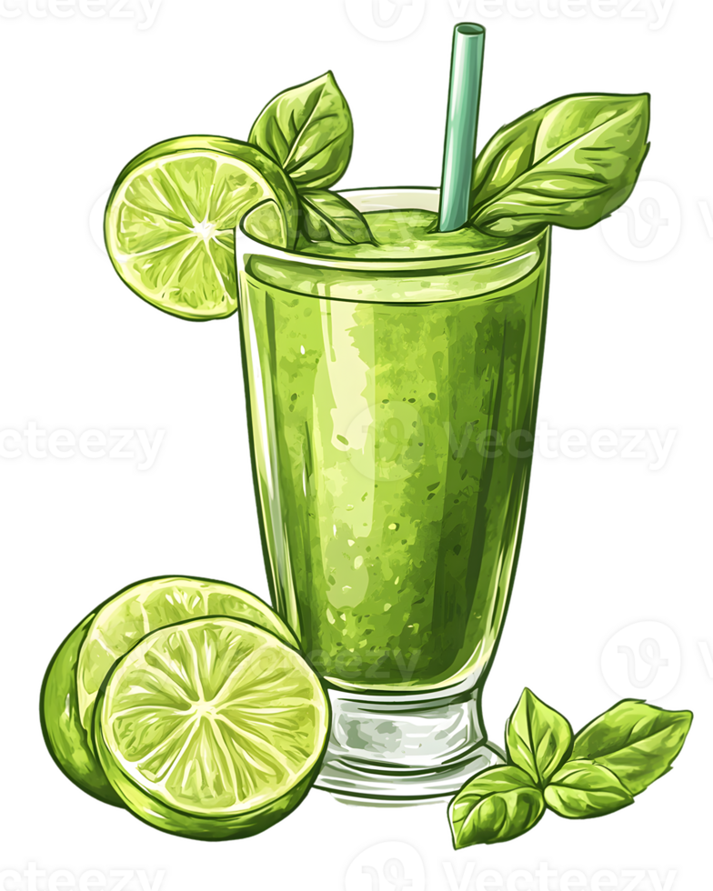 Smoothie with Lime and Basil Garnish png