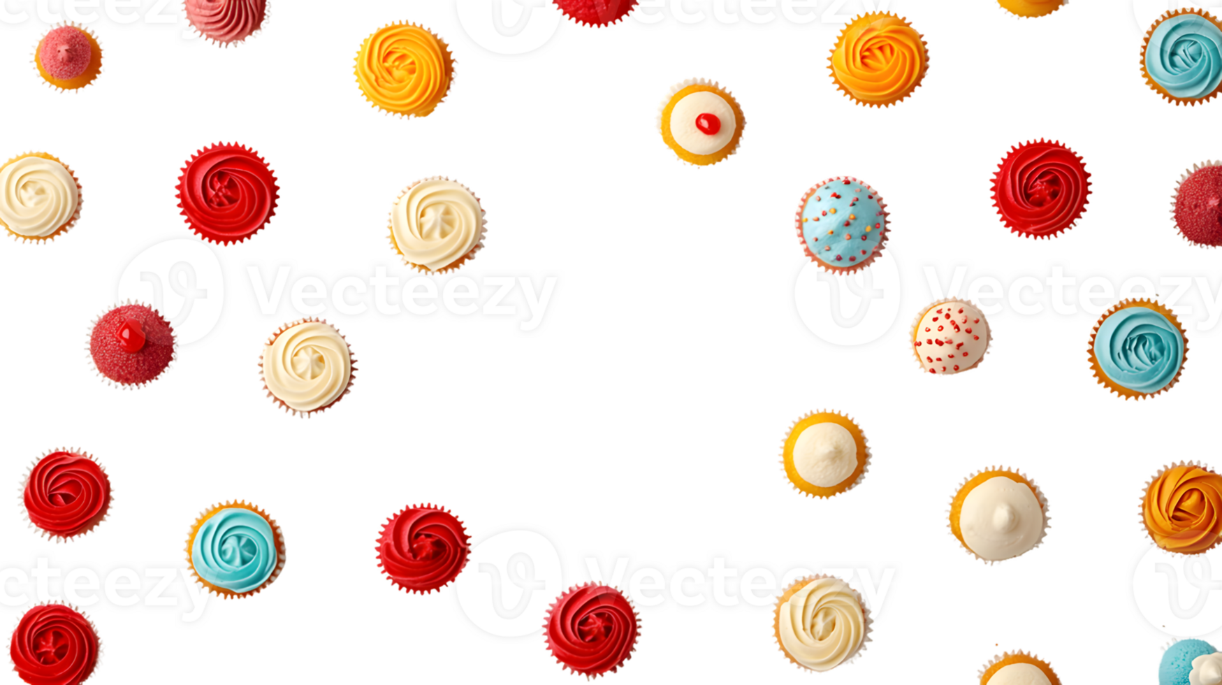 Overhead View of Assorted Cupcakes on Black Background png