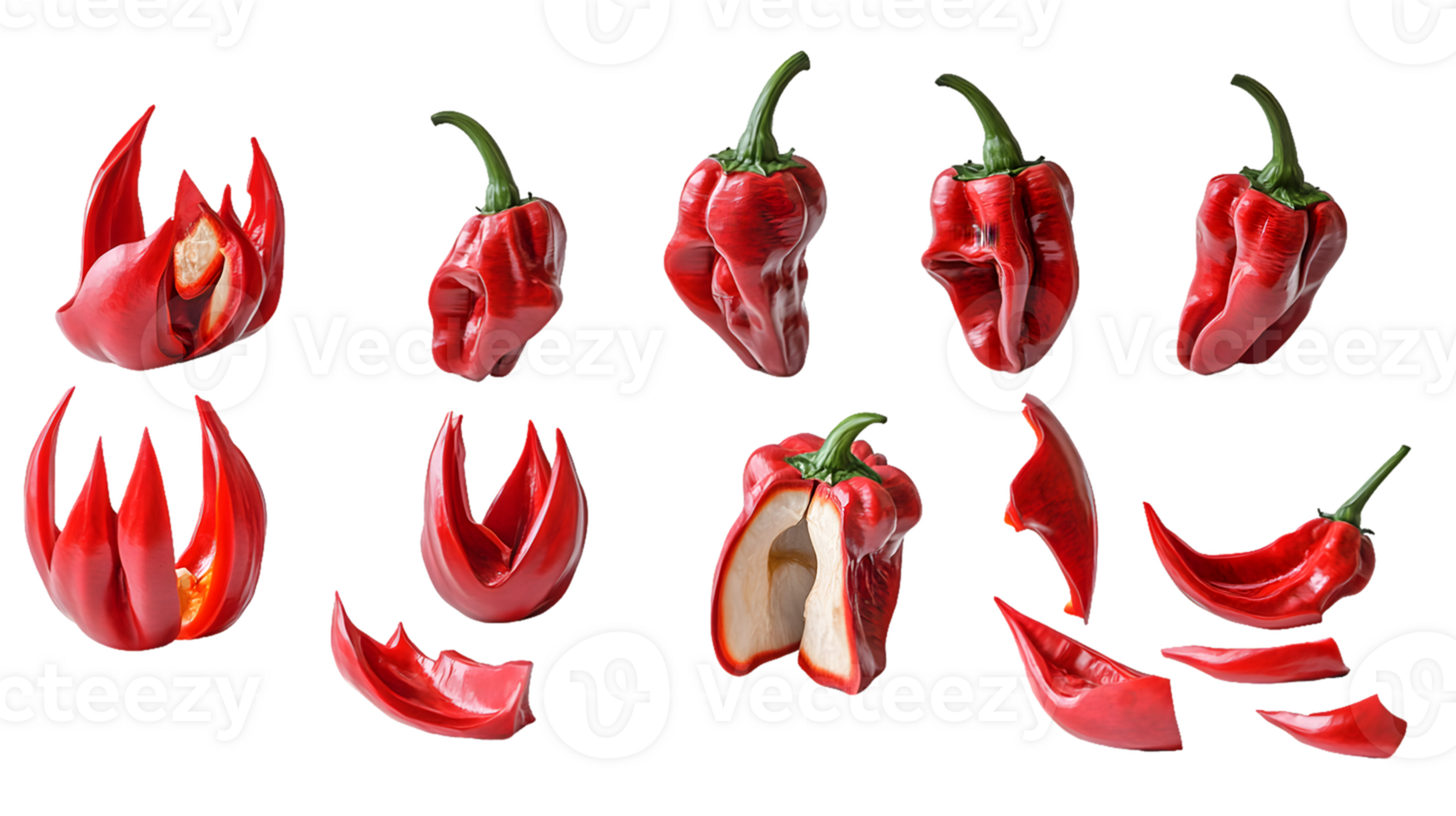 Red Bell Pepper Whole and Dissected Views png