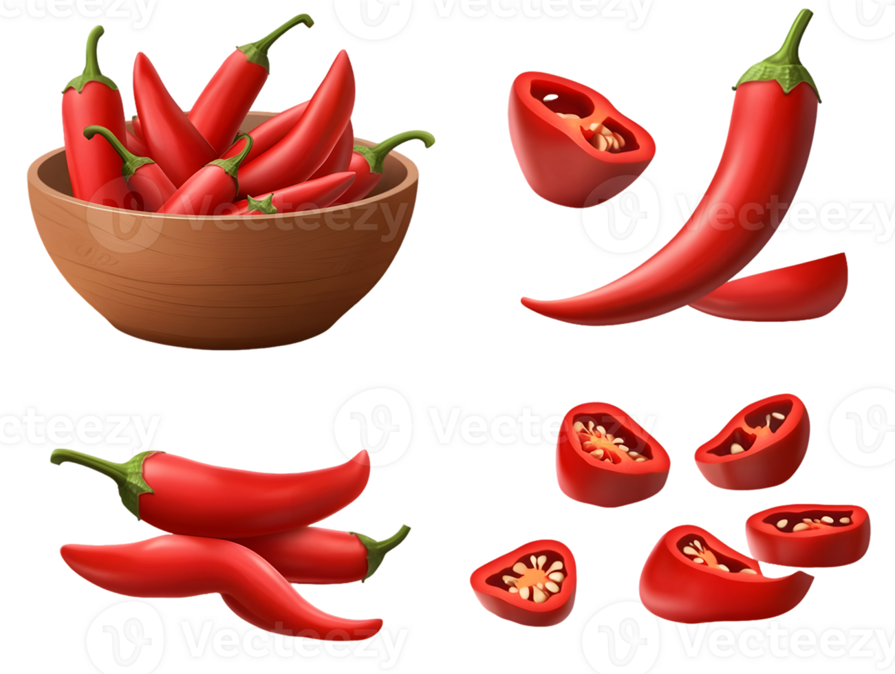 Red Chili Peppers Whole and Sliced png