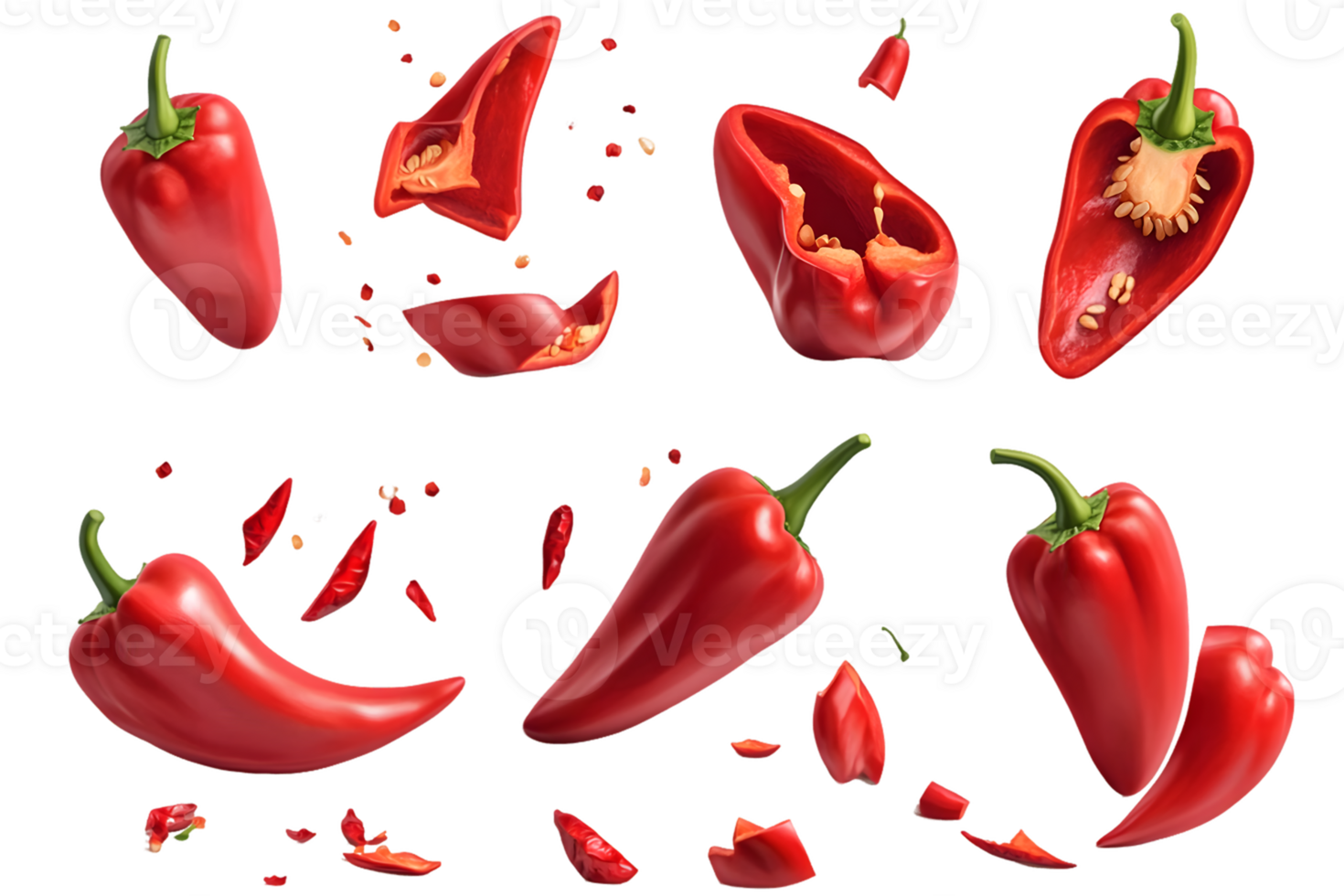 Red Bell Peppers Whole and Disassembled png