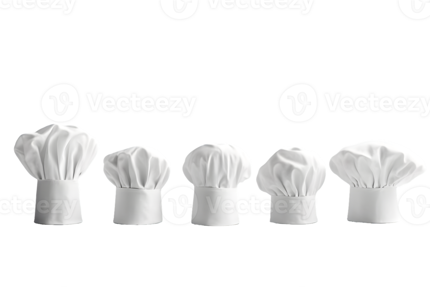 Five White Chef Hats in Size Progression png