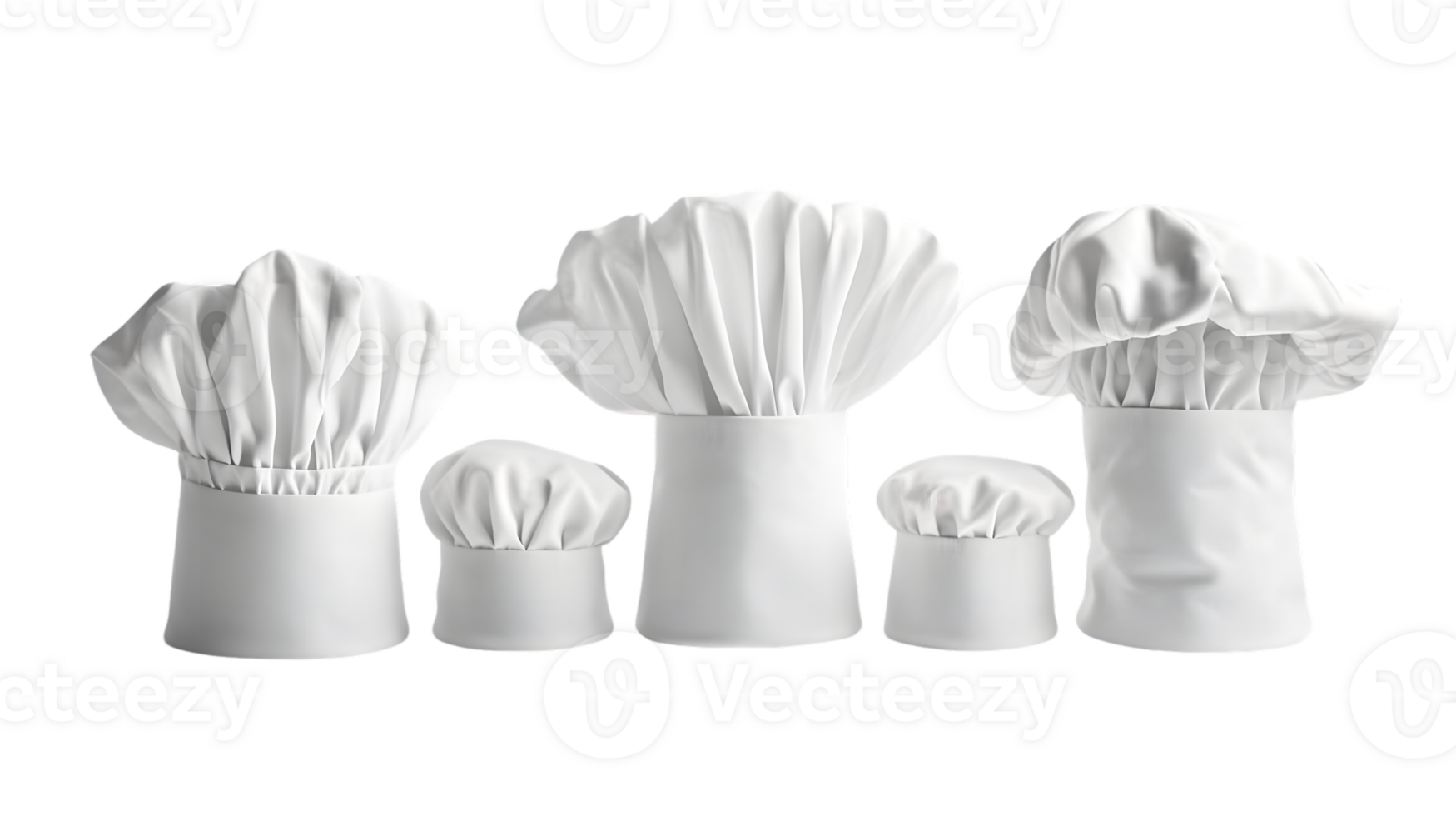 Four White Chef Hats of Different Sizes png