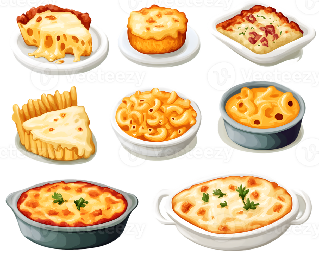 Assortment of Cheesy Dishes in Various Serving Dishes png