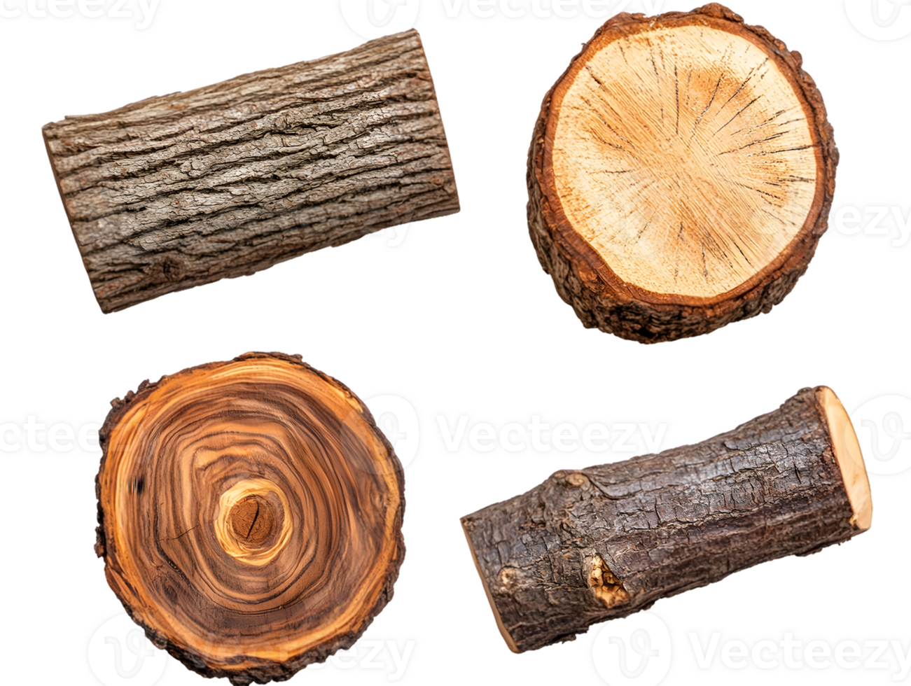 Four Wood Logs and Cross Sections png
