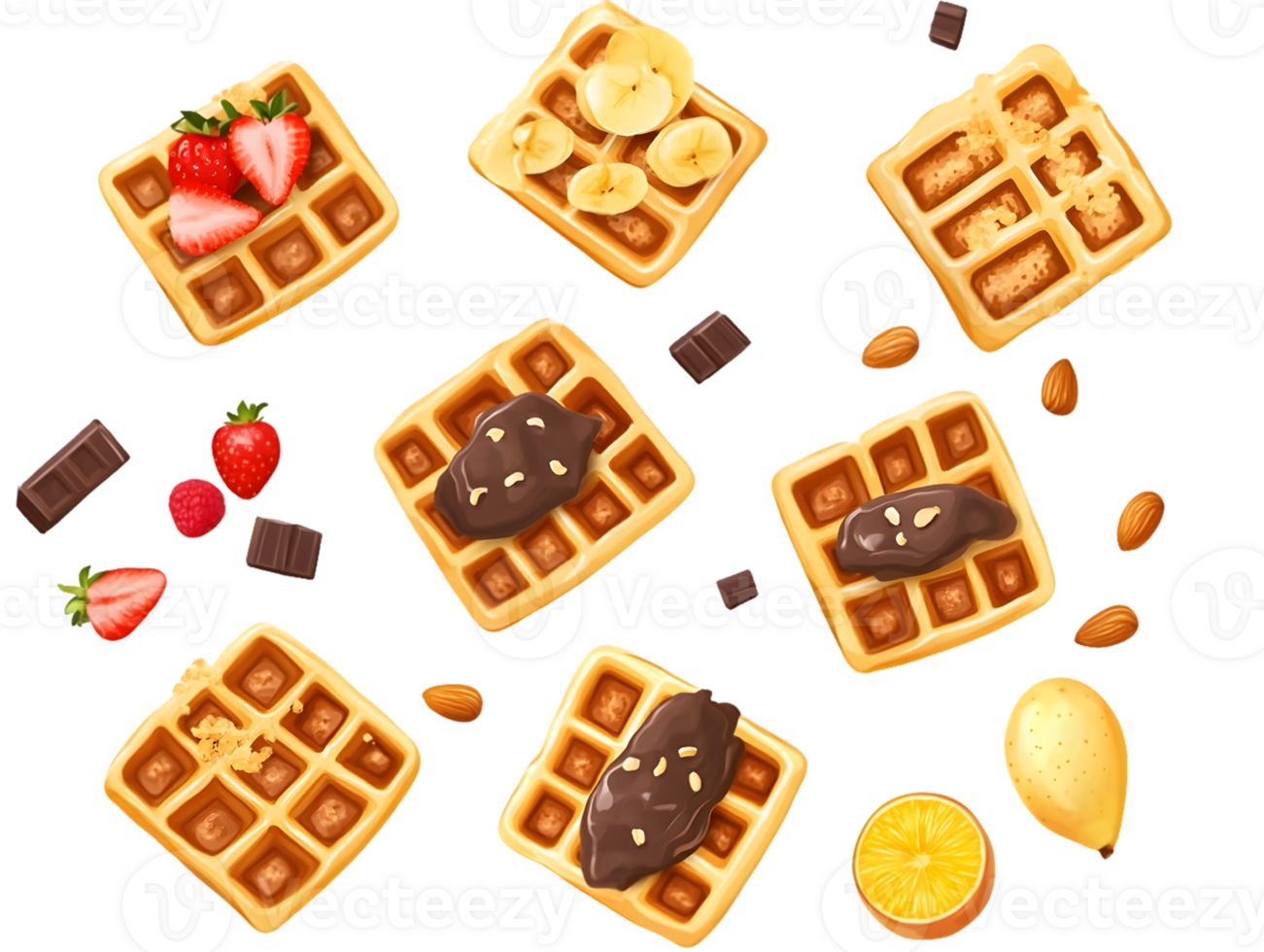 Illustration of Waffles with Assorted Toppings png