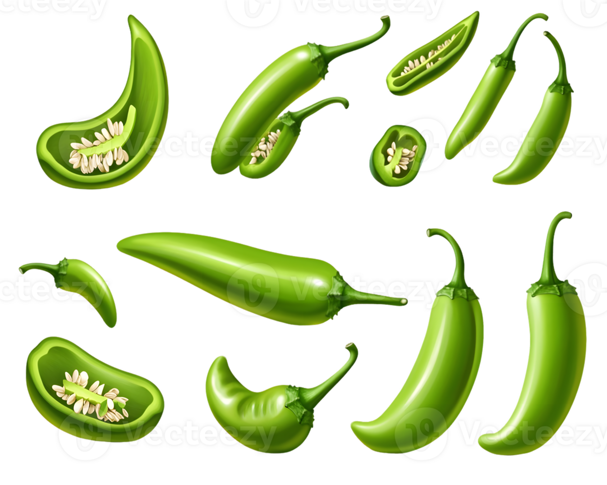 Jalapeno Peppers Whole and Cross-Section Illustrations png