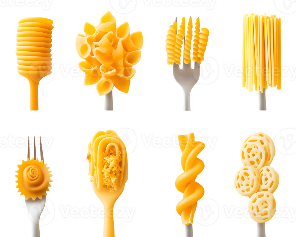 Assortment of Pasta Shapes on Utensils png
