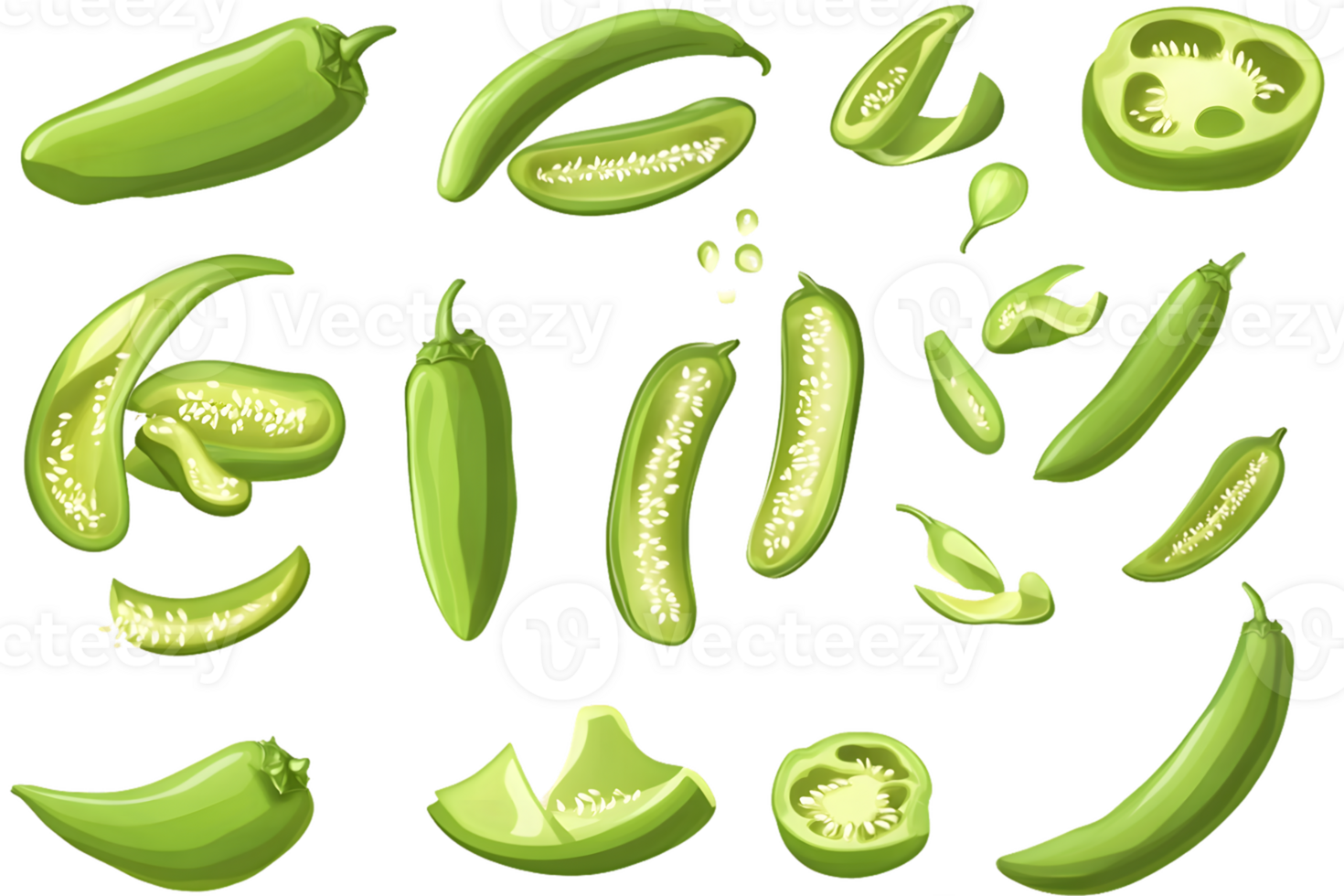 Jalapeno Peppers Whole and Sliced Variations png