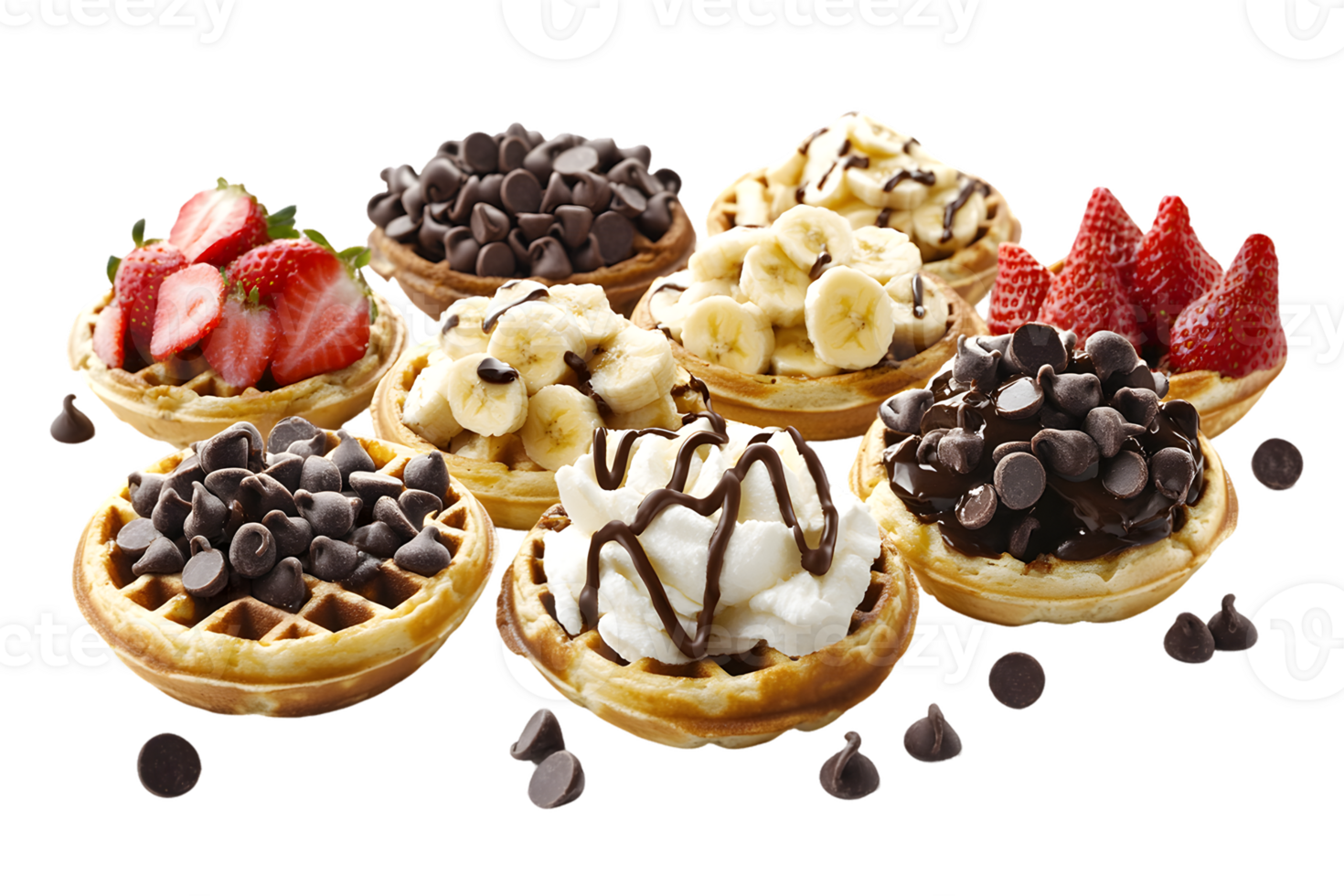 Mini Waffles with Various Toppings png