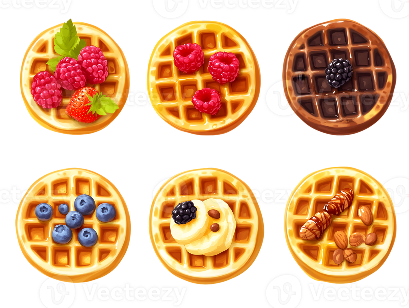 Six Variations of Waffles with Toppings png