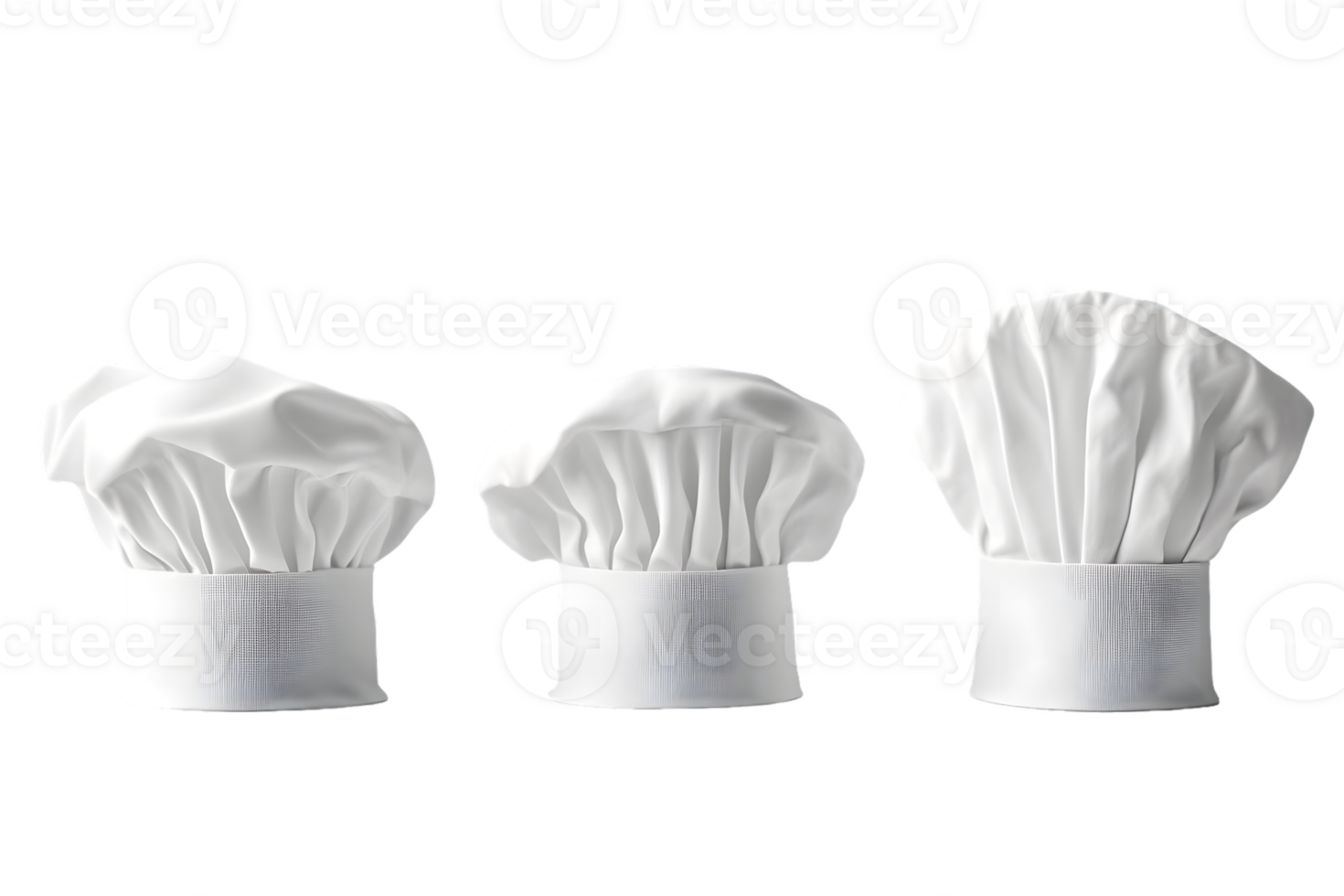 Three White Chef Hats of Varying Sizes png