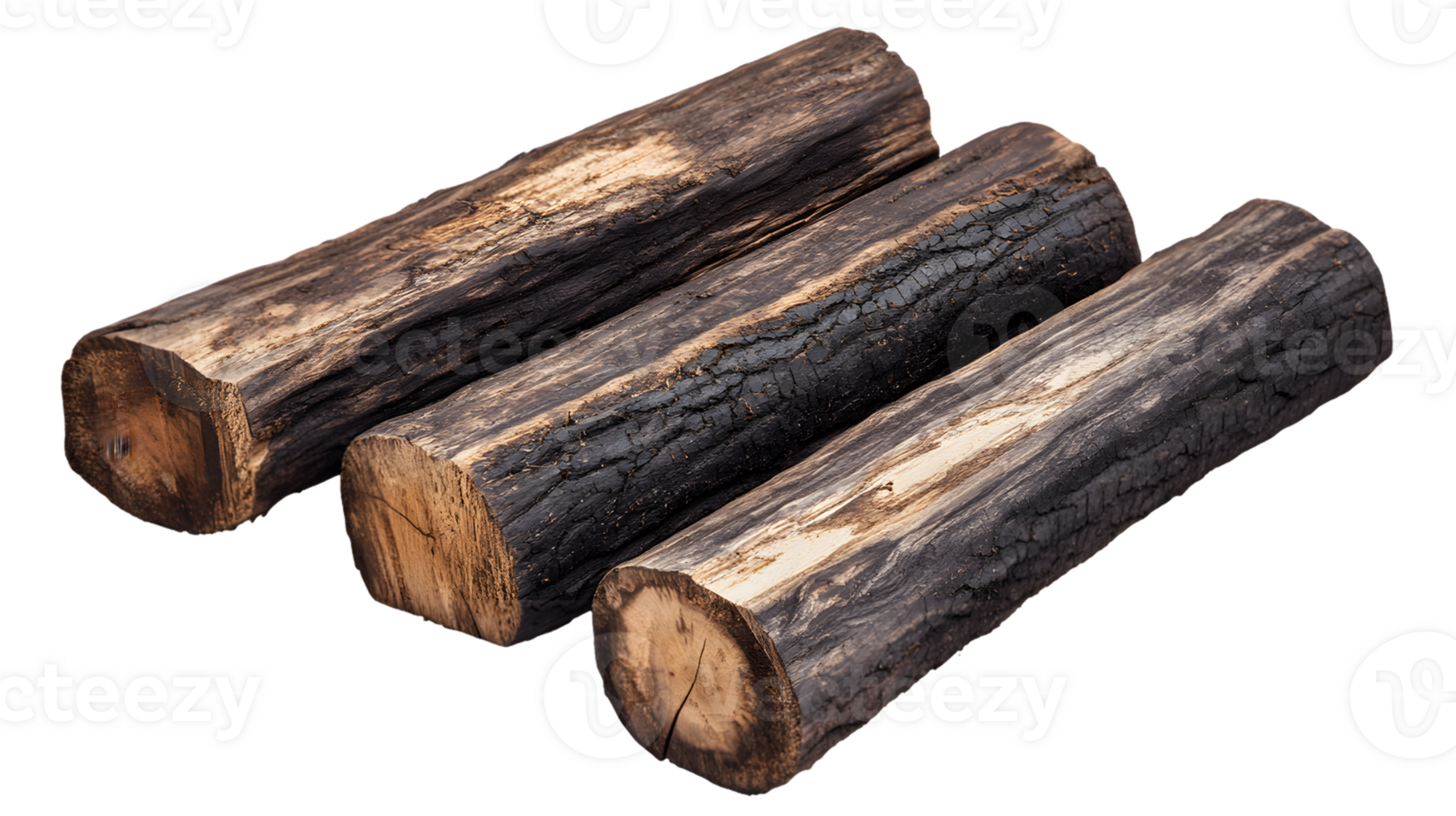 Three Partially Charred Logs png