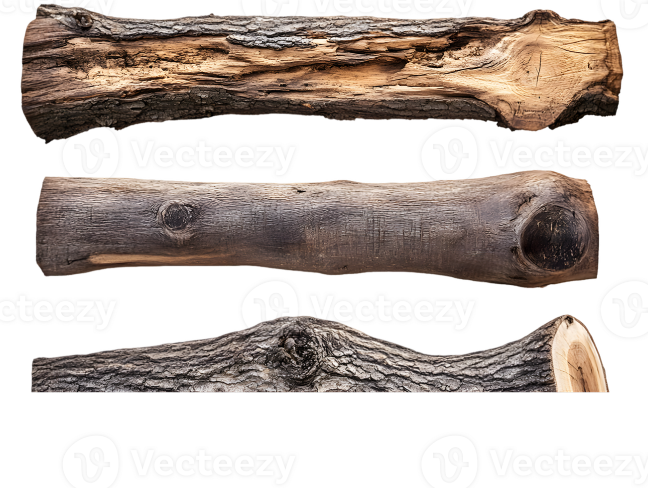 Three Wood Logs Variations in Texture and Color png