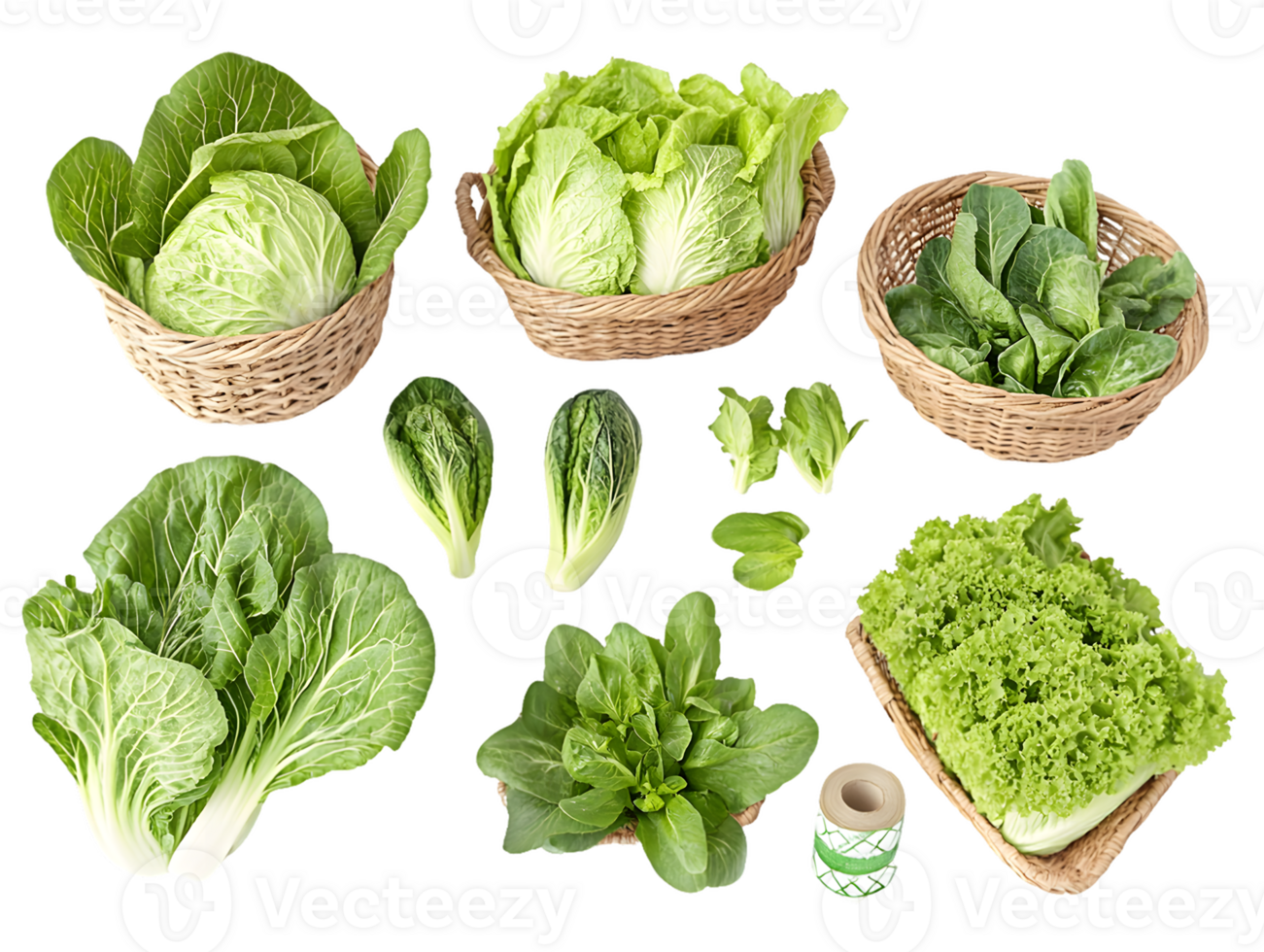 Collection of Green Leafy Vegetables in Baskets png