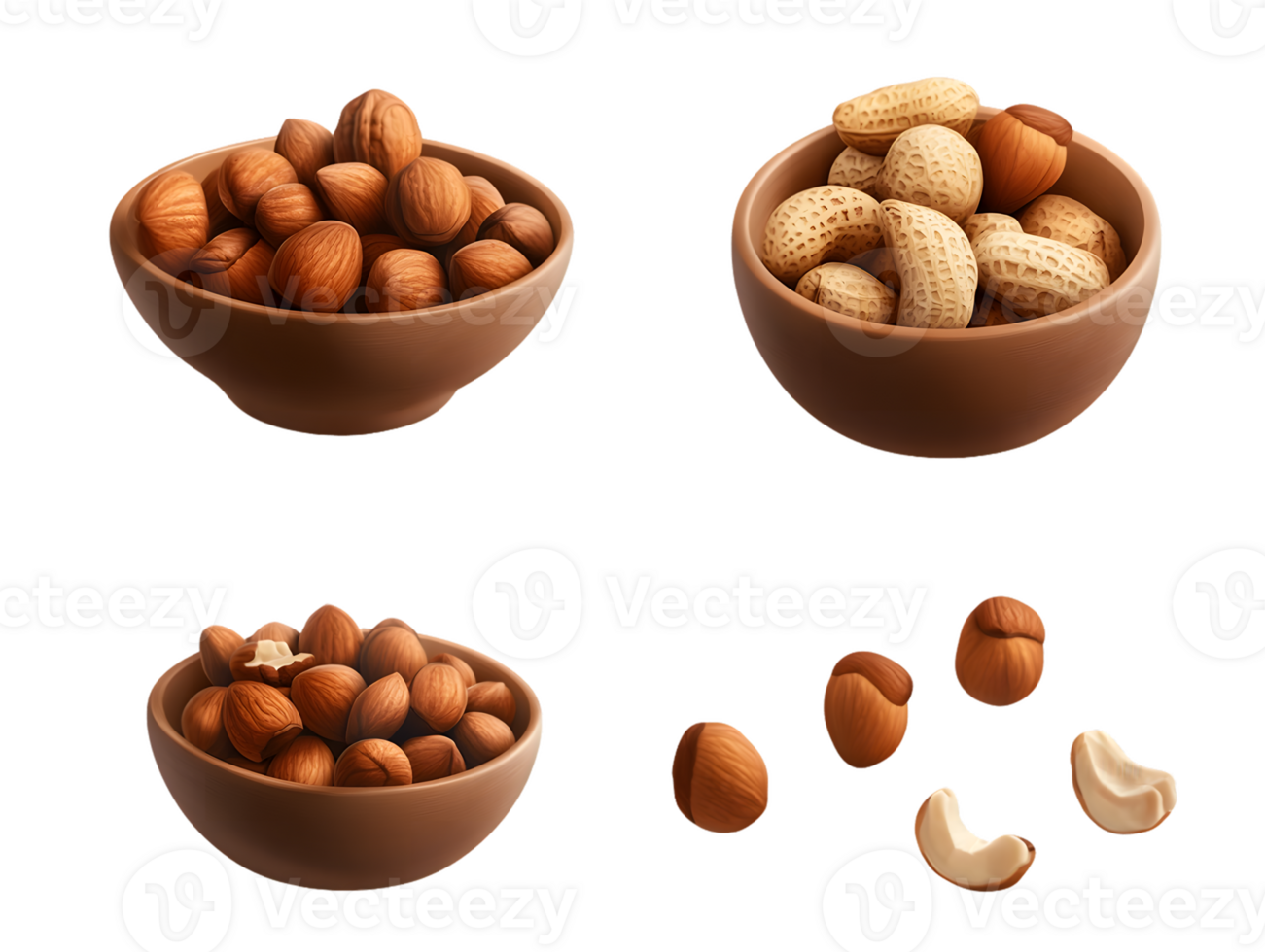 Hazelnut and Peanut Bowls with Loose Nuts png