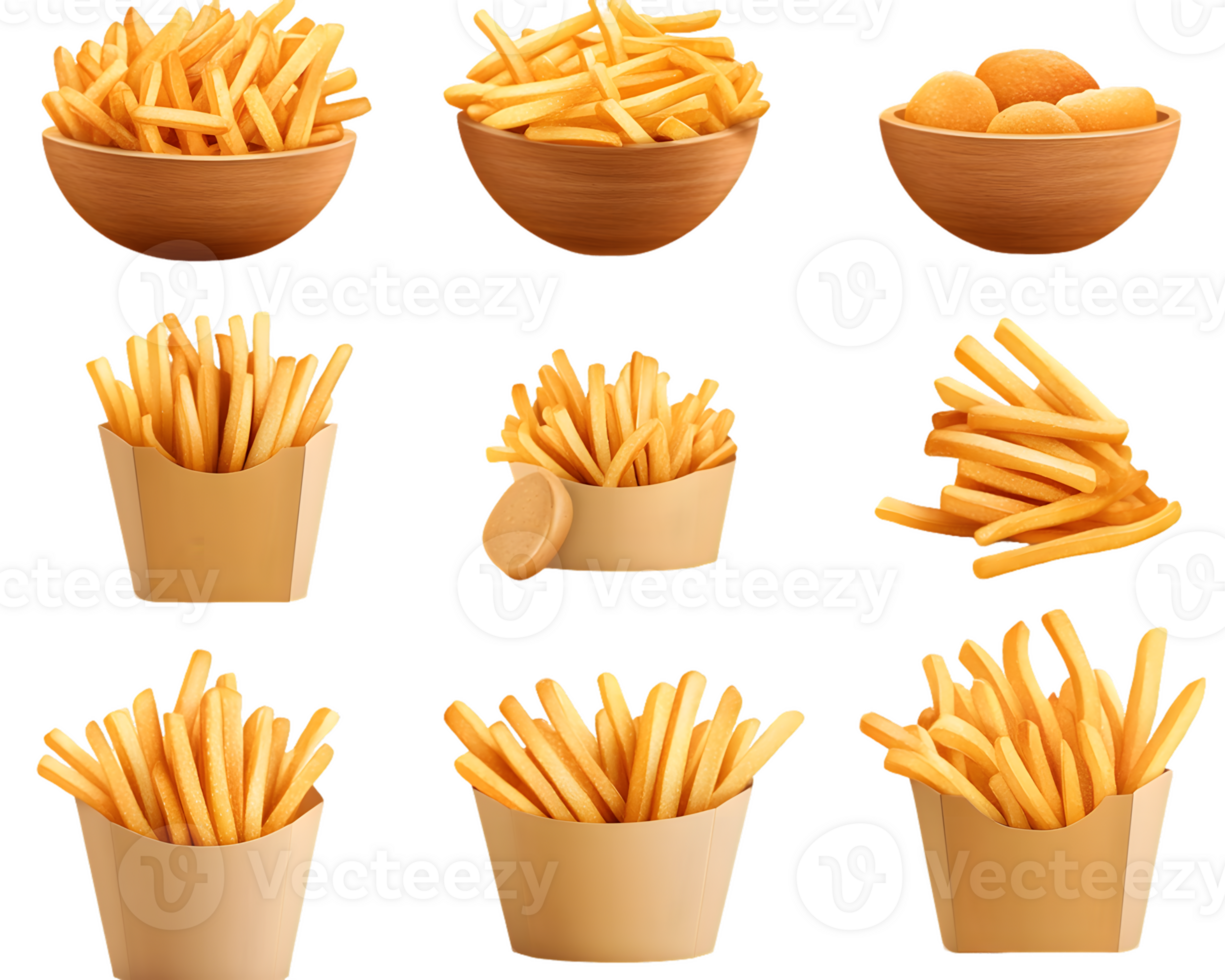 French Fries and Fried Food Items in Various Containers png
