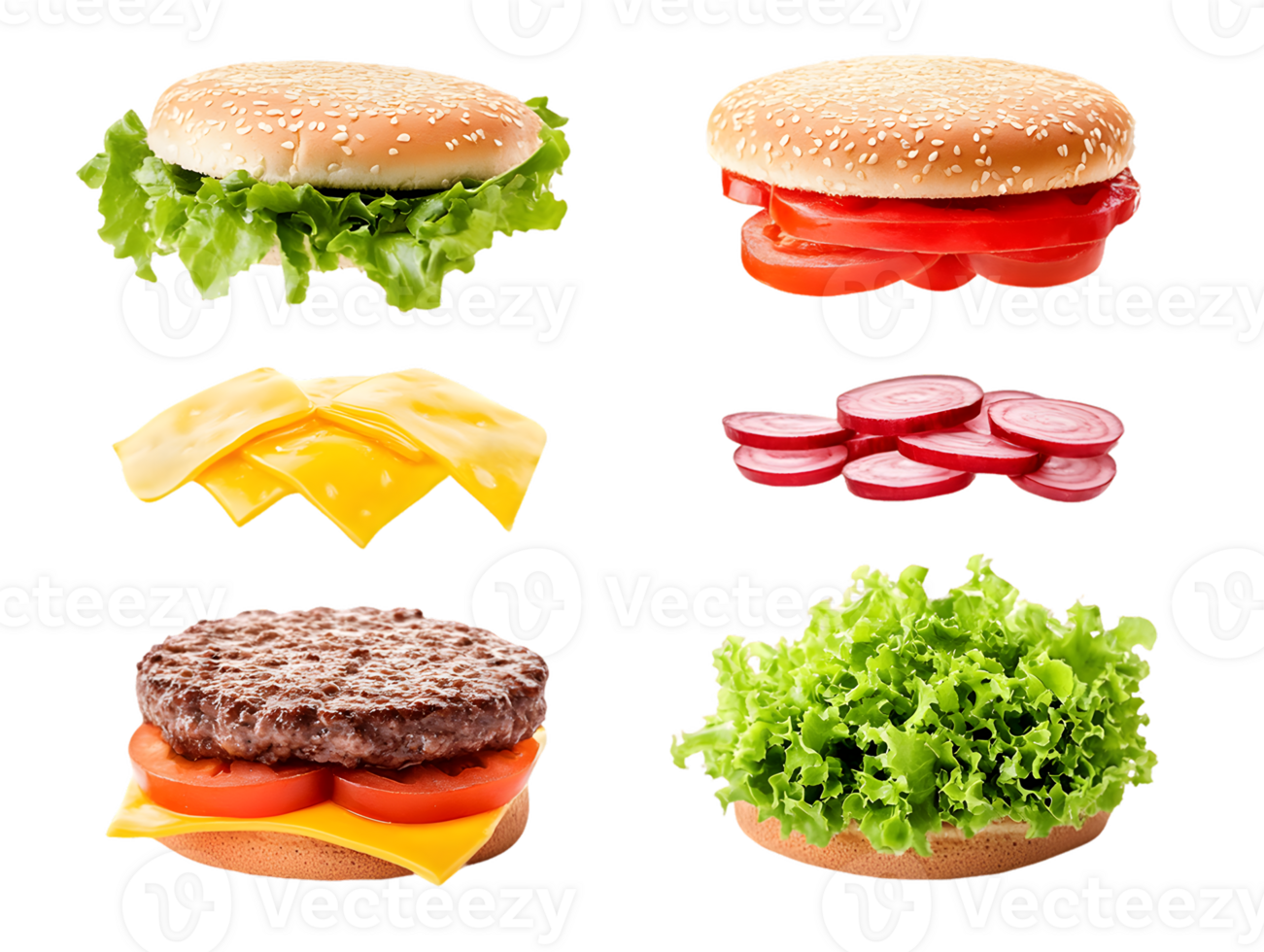 Hamburger Ingredients Bun, Patty, Cheese, Lettuce, Tomato, Onion png
