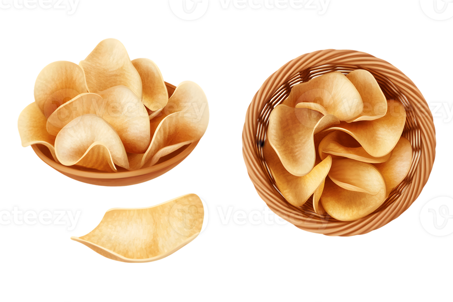 Potato Chips in Bowl and Basket png