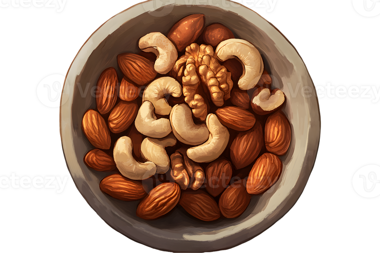 Overhead View of Mixed Nuts in Bowl png