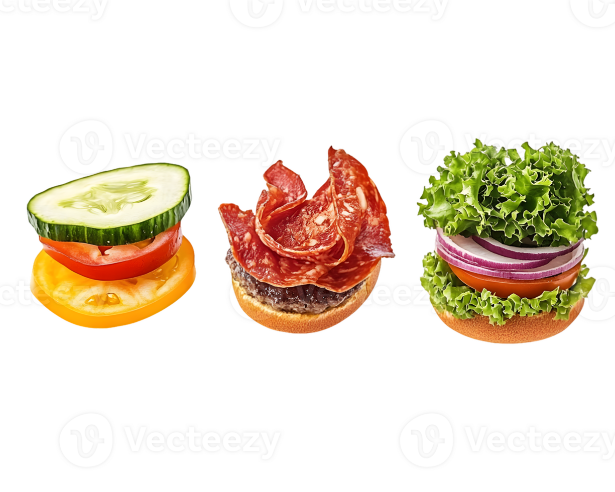 Three Mini Burgers with Varied Toppings png